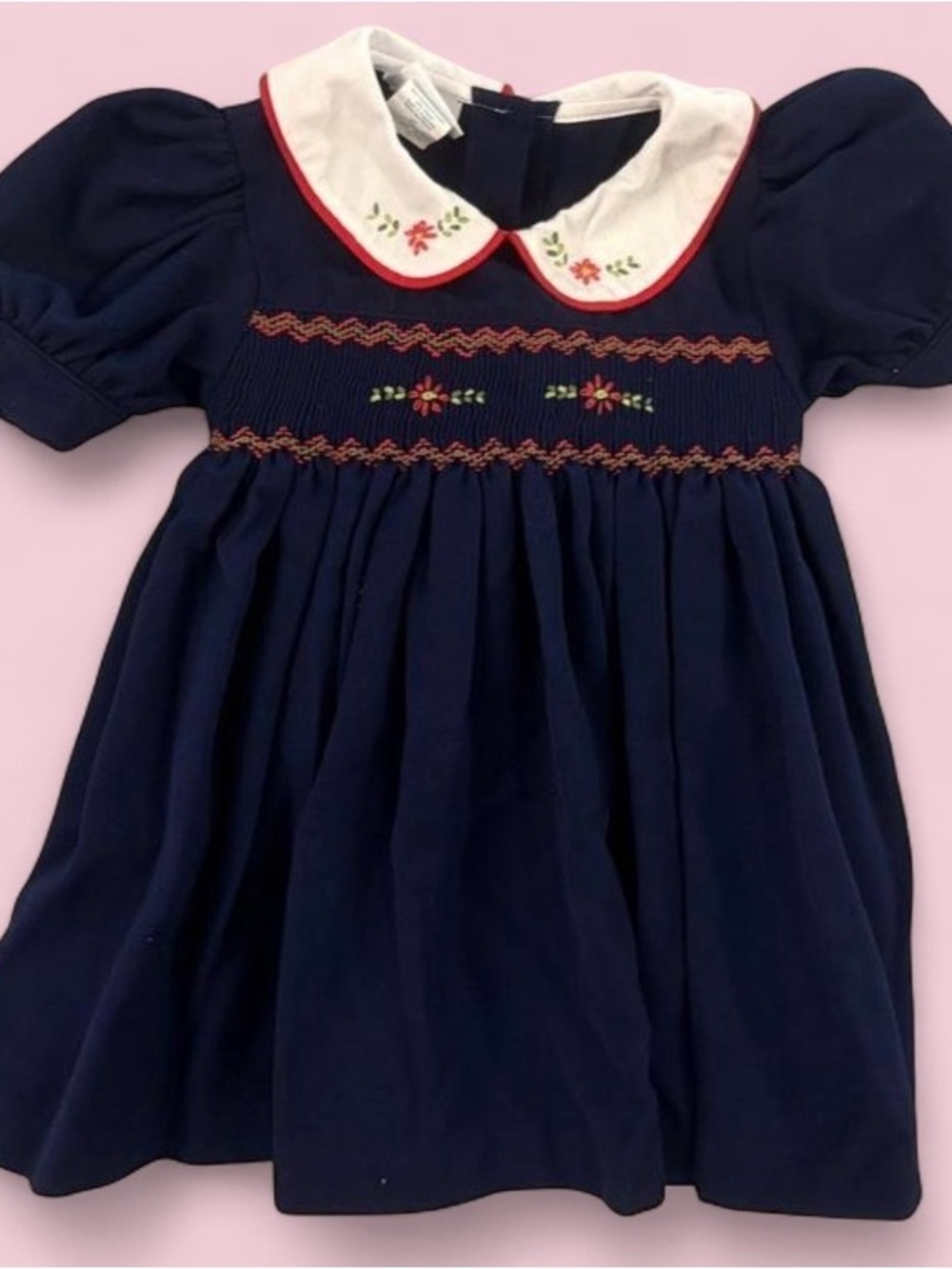 Vintage Samara Navy Smocked Toddler Holiday Dress Size 2T